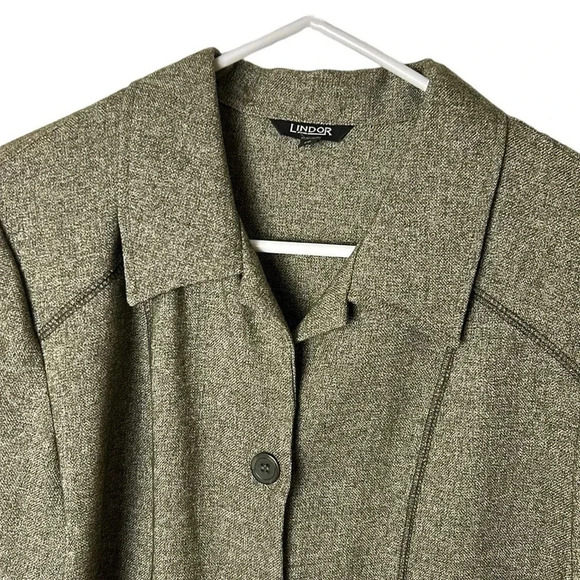 Y2K, LINDOR blazer,women size  12. Green/grey,hi-lo,button closure,shirt collar, - Picture 2 of 16